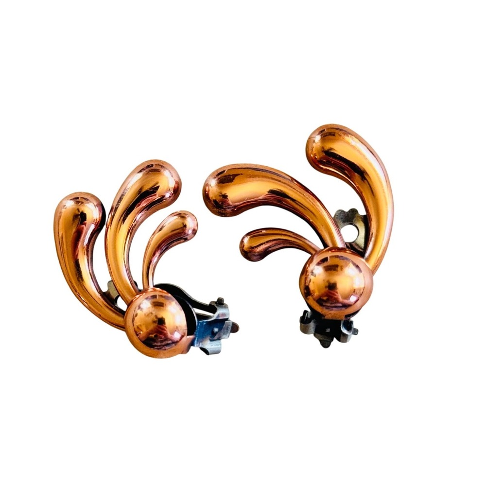 Matisse Renoir Clip Modernist Earrings VTG Signed Chunky Retro Copper MCM 60s